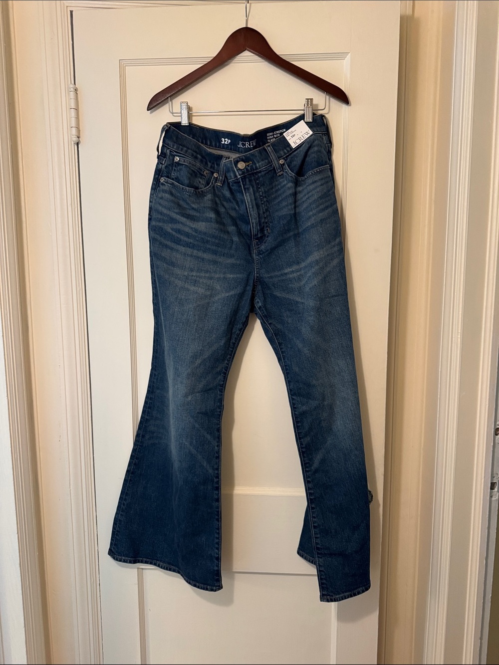 J. Crew Women's Blue Flare Jeans 32 petite semi stretch high rise flare NWT